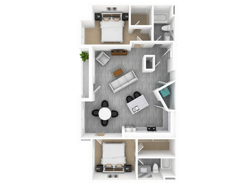 Floor plan for 2 beds, 2 baths, 1224 sqft